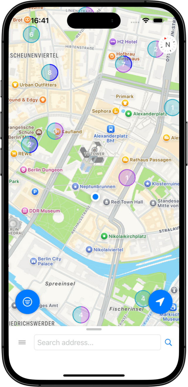 Map view showing parking spaces across Berlin