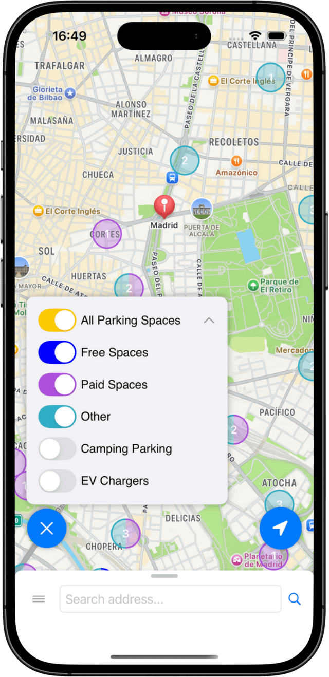 Filter parking by type and amenities
