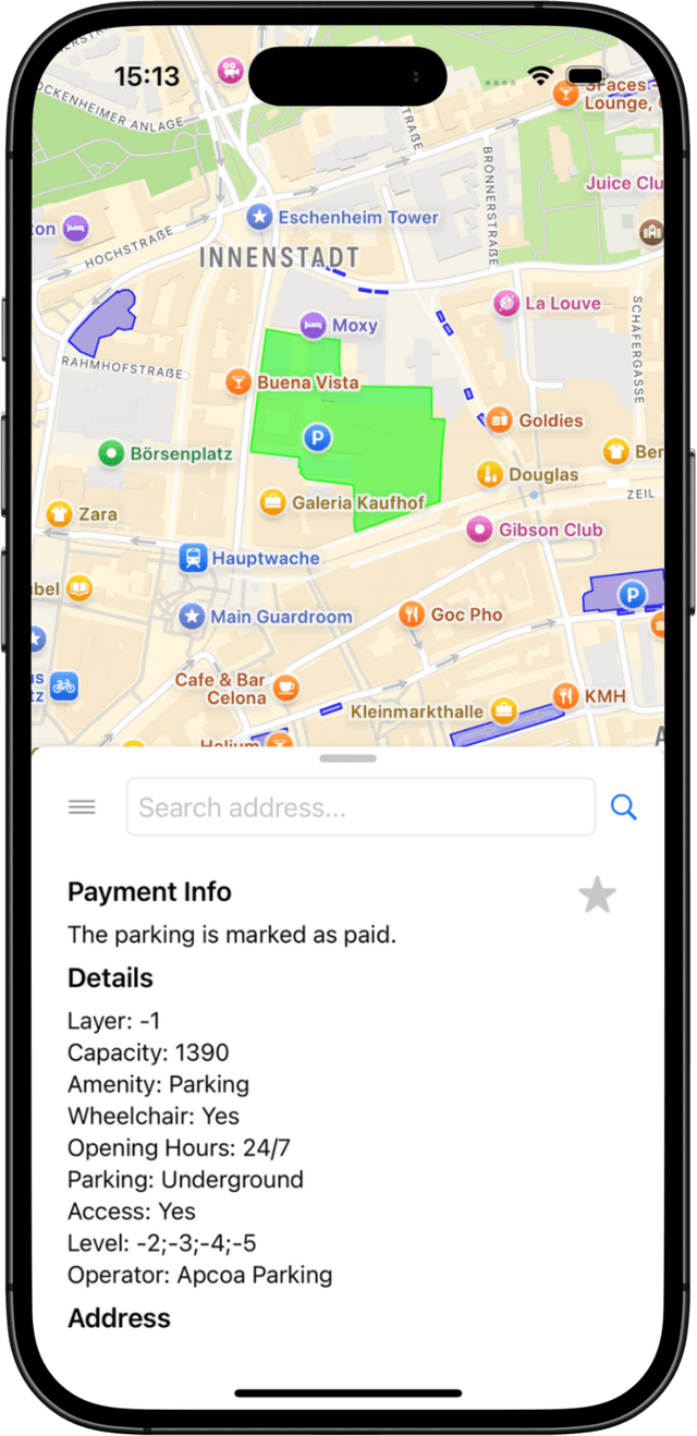 Detailed parking information and amenities